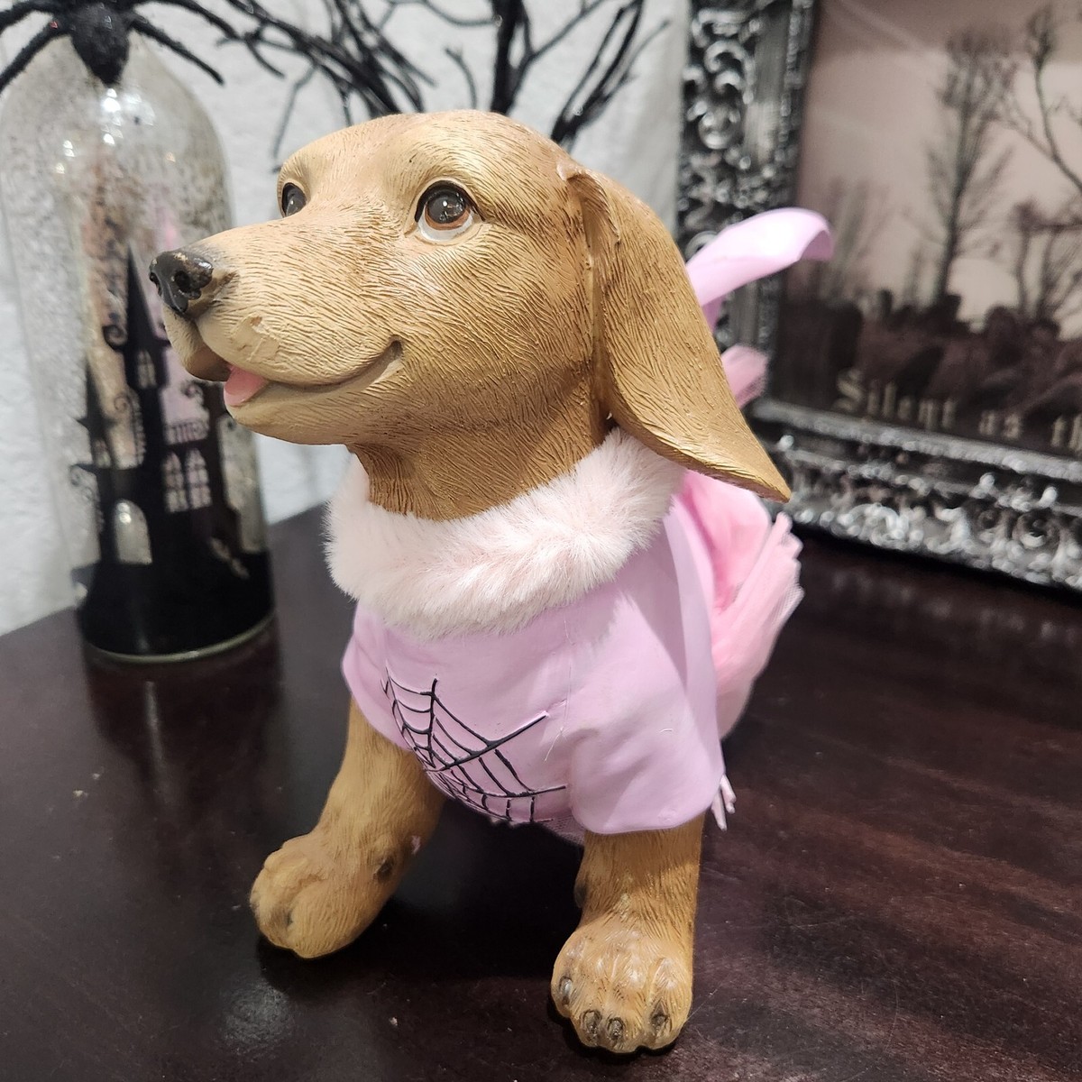 Halloween Pink Dachshund Dog with Bat Costume Pink Tutu Figurine