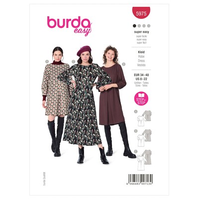 BURDA 5975 Damenkleider Schnittmuster Größen 8 - 22 Fertigkeit: SUPER EINFACH