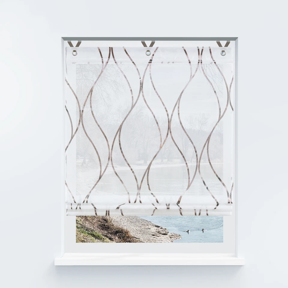 Voile Raffrollo Streifen Raffgardine mit Ösen Vorhang Küche Gardine ohne Bohren - Bild 4 von 4