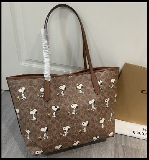 COACH CBJ89 City Tote Bag PEANUTS Snoopy Signature Coated Canvas