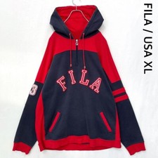 FILA 90s Half Zip Hoodie, Bicolor, Fleece Lining, Big Size so