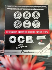 OCB Premium SLIM King Size Rolling Papers PLUS Filter Tips 24 Count Full Box