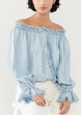 Ray Brook L18824 Womens Blue Gwen Elastic Neckline Top Size XXS