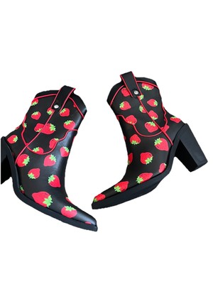 DOLLS KILL X STRAWBERRY SHORTCAKE MEADOW GREETING COWBOY BOOTS BLACK 10  shoes