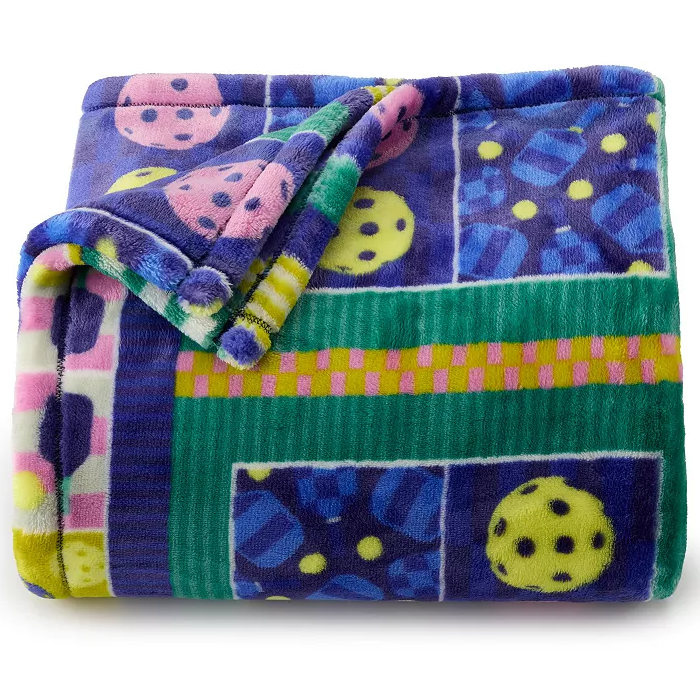 Oversized 5x6 Fleece Pickleball Plush Throw with Paddle Design Oversized 5x6 Fleece Pickleball Plush Throw with Paddle Design