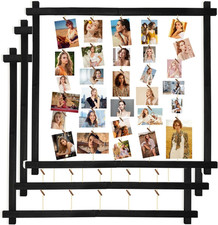 Black Wood Picture Frame Collage with 30 Clips - 3 Pack Photo Display Set