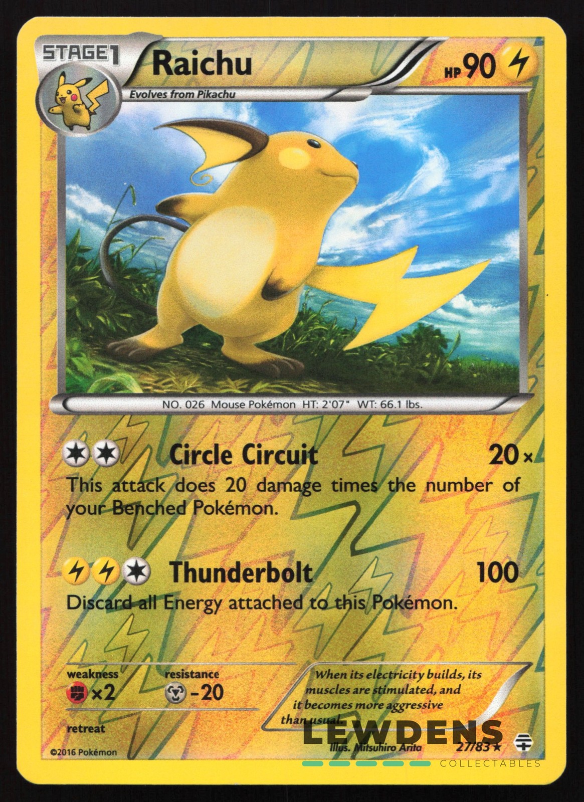 Raichu - 27/83 - Holo - Rare - Reverse Holo - Generations - Pokemon Card - LP