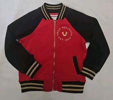 True Religion Kids Varsity Jacket Size 4 Red Black Gold Full Zip Long Sleeves