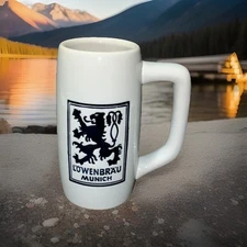 Ceramarte Brazil Gray & Blue Salt Glaze-Style Lowenbrau Munich Beer Mug Vtg