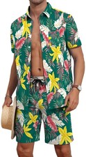 Mens Flower Hawaiian 2 Piece Outfit Sets Short Sleeve Summer Beach Casual But...