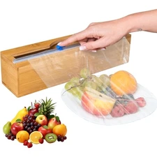 Plastic Wrap Dispenser with Cutter Holds 12 Rolls for Aluminum Foil Cling Wrap