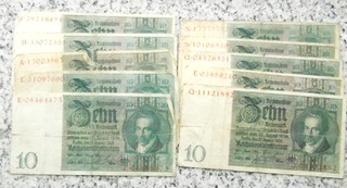 Lot 10 Reichsmark 1929 Reichsbank German Reich Rare Excellent 10x Banknotes