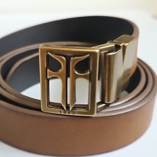 FRYE Metal LOGO Buckle Brown Leather Reversible Belt Women  s DC859C Small