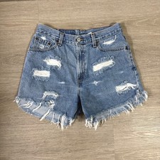 Vtg Levi 550 Shorts Women 8 Blue Distressed Relaxed Fit Denim Cut Off USA Made