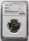 1998 (P) ~ NGC MS 67 ~ Washington Quarter