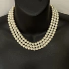 Vintage MONET 3 Strand Faux Pearl Choker Necklace Costume Jewelry Classic