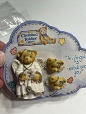 VTG CHERISHED TEDDIES "An Angel To Watch Over You" Lapel Pin Earrings 1996 NEW