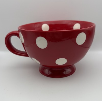 Pier 1 Imports Confetti Mug Red White Polka Dot Large Footed 16oz Discontinued