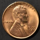 Lincoln Wheat Cent  1955 S BIE  Error Gem BU Red Unc Penny LDB4-1955S-018-4FL+