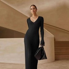 Women's 2025 Fall Sweater Dress Long Sleeve V Neck Ribbed Knit Party Cocktail Bo