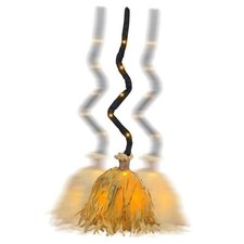 35" Animated Witches Broom Halloween Decor Magic Witch Broomstick Orange