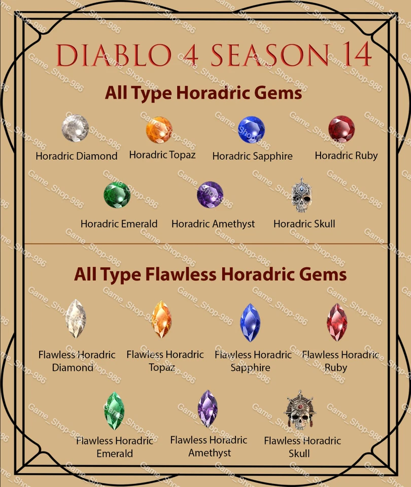 Diablo 4 S14 Season 14 All Type Horadric Gem / Flawless Horadric Gem Gems D4 - Image 1 of 1