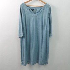 Talbots Denim Dress Womens 14W/1X Zip Back 3/4 Sleeve Scalloped Hem Cotton Blue