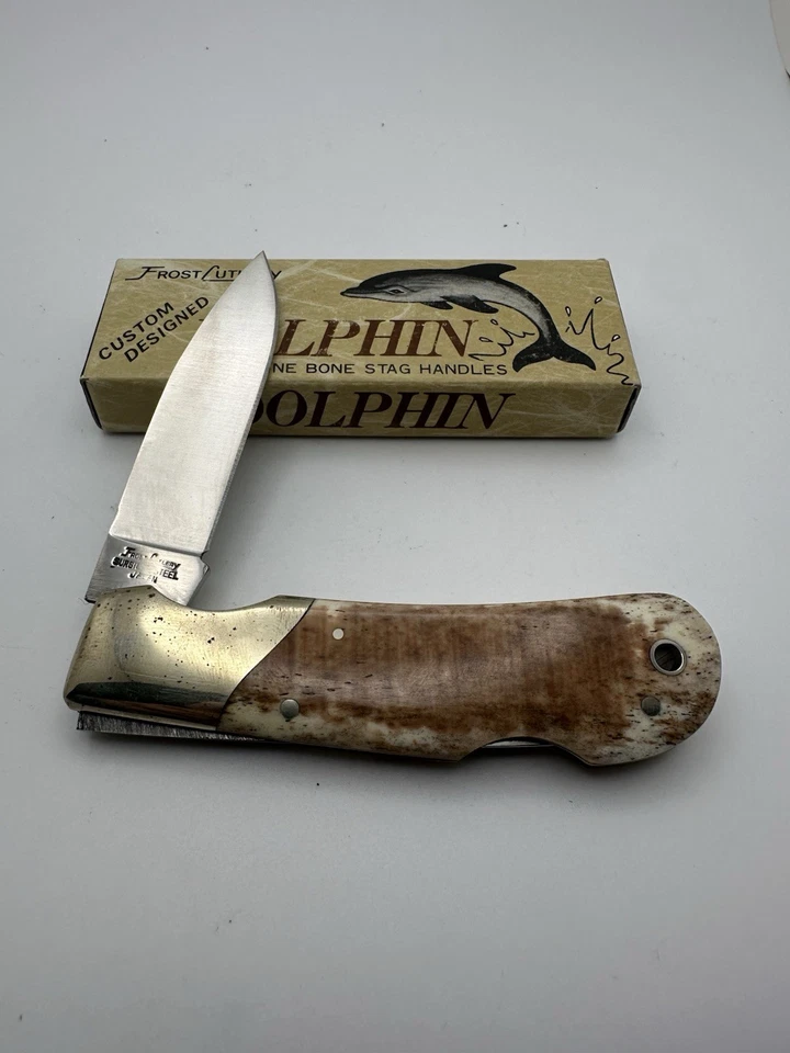 Frost Cutlery Dolphin Pocket Knife  Bone Handle 3.75” Closed  Japan Mint w Box - Image 4 of 4