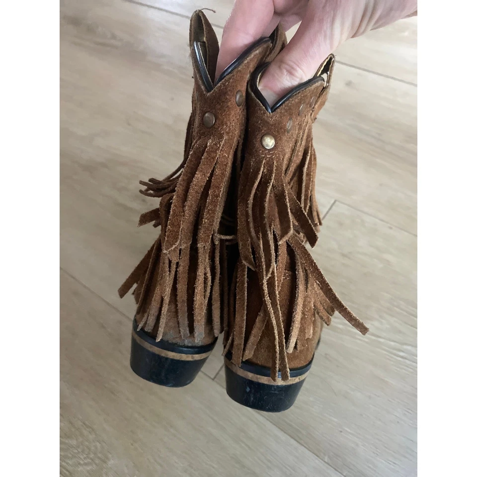 Shyanne Botas Niño Niña Talla 9.5 Marrón Gamuza Flecos Vaquera Western Foto 3 de 4