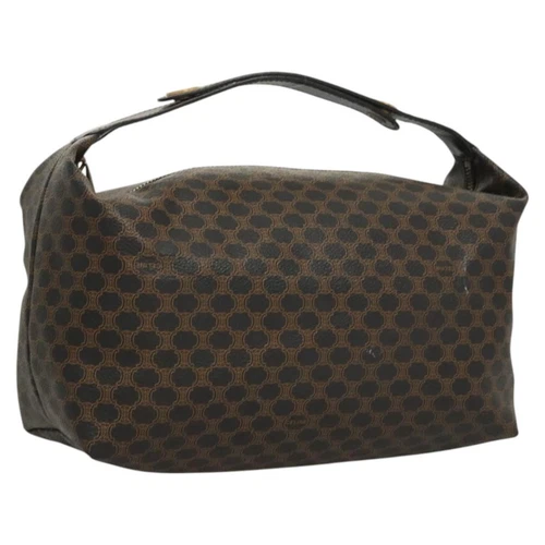 CELINE Macadam Canvas Hand Bag PVC Leather Black Gold Auth 122288
