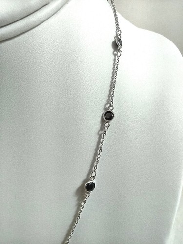 6 Ct Round Cut Lab Created Black Onyx Men's Station Necklace 14K White Gold Over - Picture 3 of 11
