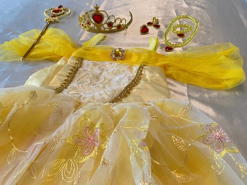 Déguisement Robe Princesse Jaune et accessoires, couronne, bijoux, baguette,7ans - Photo 17/18