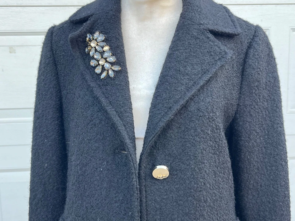 Eliza J black  long  coat wool blend  gold button size 4 - Image 2 of 4