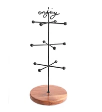 The Cellar Enjoy! Serving Donuts/Pretzels Stand, Black, Metal/Acacia Wood