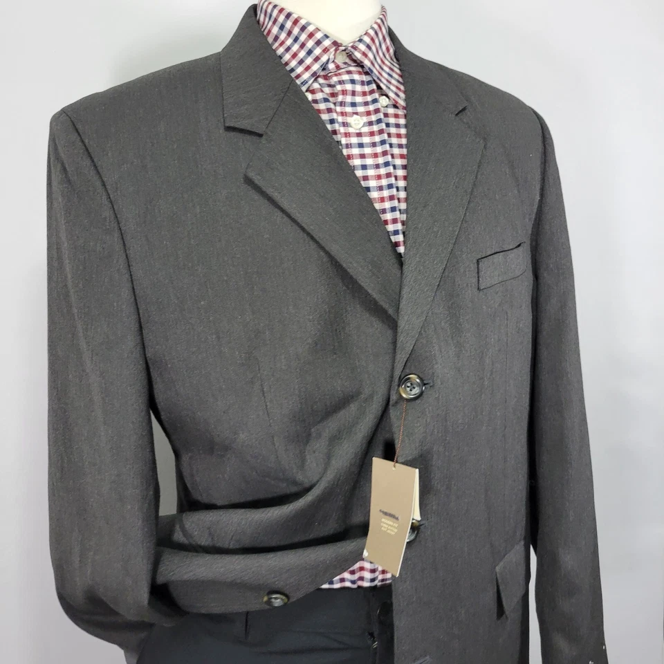 Merona Men's Sport Coat Blazer Two Button Charcoal Gray Herringbone Sz 46R - Image 3 of 4