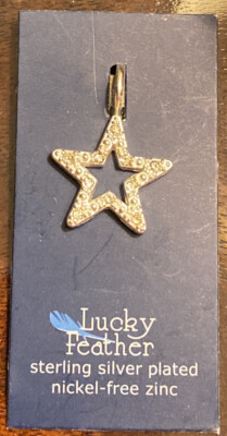 Lucky Feather Sterling silver plate Lucky Star Rhinestone Charm Pendant