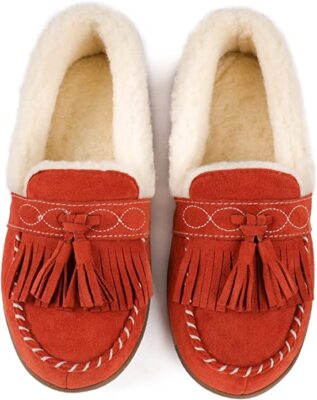 Women's Moccasin Slippers with Tassel House Shoes Closed Back  Indoor Outdoor
