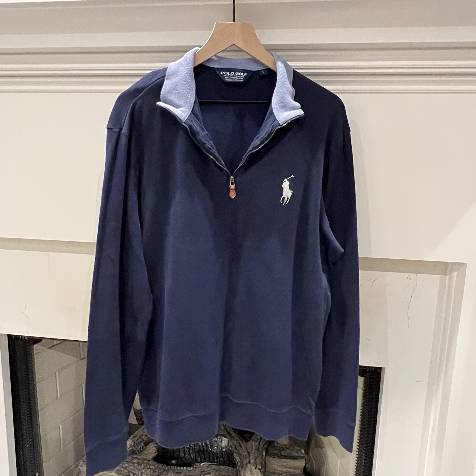 Polo Ralph Lauren uomo blu navy mezza zip manica lunga golf felpa grande pony L