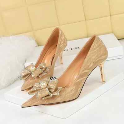 Pumps Schuhe 7.4 CM Elegant Gold Poliert Komfortabel Leder Kunststoff 79599