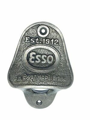 ANTIKER ESSO GUSSEISEN BAR WAND FLASCHENÖFFNER RETRO VINTAGE MIT SCHRAUBEN 