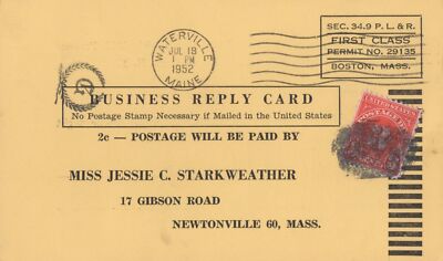 Y　追加料金ご決済 ZAYIX US Postage Due Cover Reply Card Waterville, Maine, 3c due