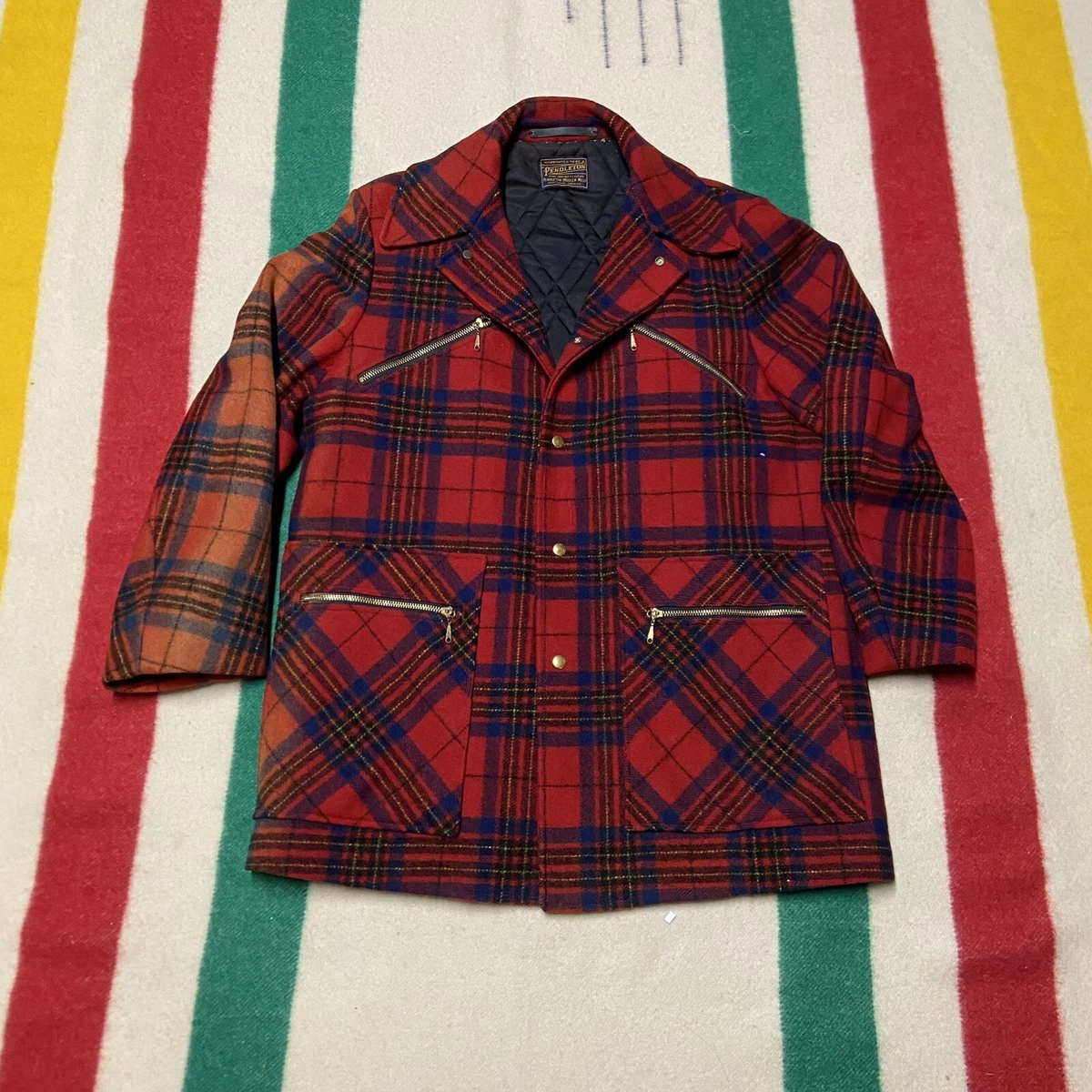 Vintage Pendleton Plaid Wool Mackinaw Cruiser Jacket Men's XL 60s Distressed