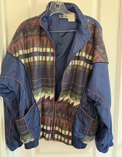 Vintage 90s Nylon Jacket Outbrook track Womens Sz L Navy Aztec Windbreaker
