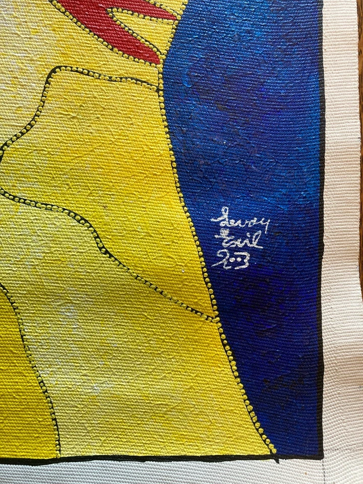 Оригинальная картина гаитянского художника Левоя изгнание, пуантилизм - две фигуры - Изображение 4 из 4