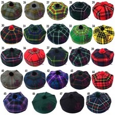 Scottish Tartan Tammy Hat Highland Tam O' Shanter Hat/Cap with Pom Pom One Size