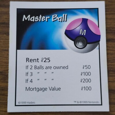 Master Ball Monopoly Pokemon Collectors Ed Replacement Card | eBay