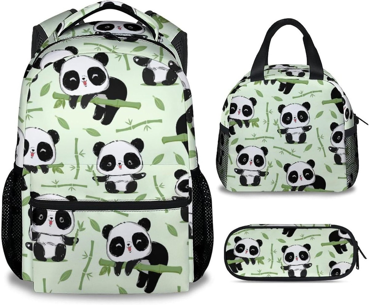 Panda Backpack with Lunch Box And Pencil Case, 16 Inch Theme panda3-2