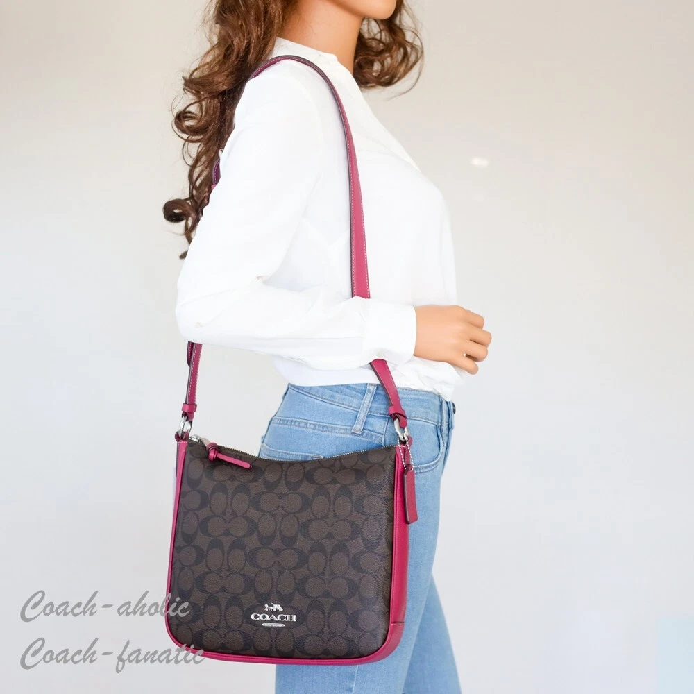 NWT Coach C1649 Ellie File Bag In Signature Canvas Brown/Bright  