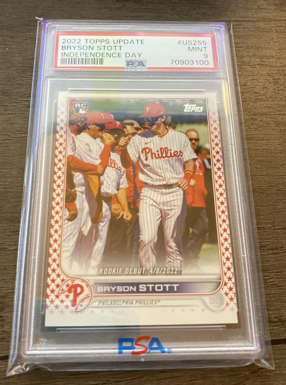 2022 Topps Update Independence Day RC Debut #US255 Bryson Stott /76 PSA 9 MINT