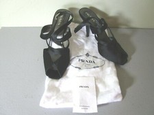 PRADA Made in Italy Black Satin Raso City Cazature Donna Dress Heels Size 39